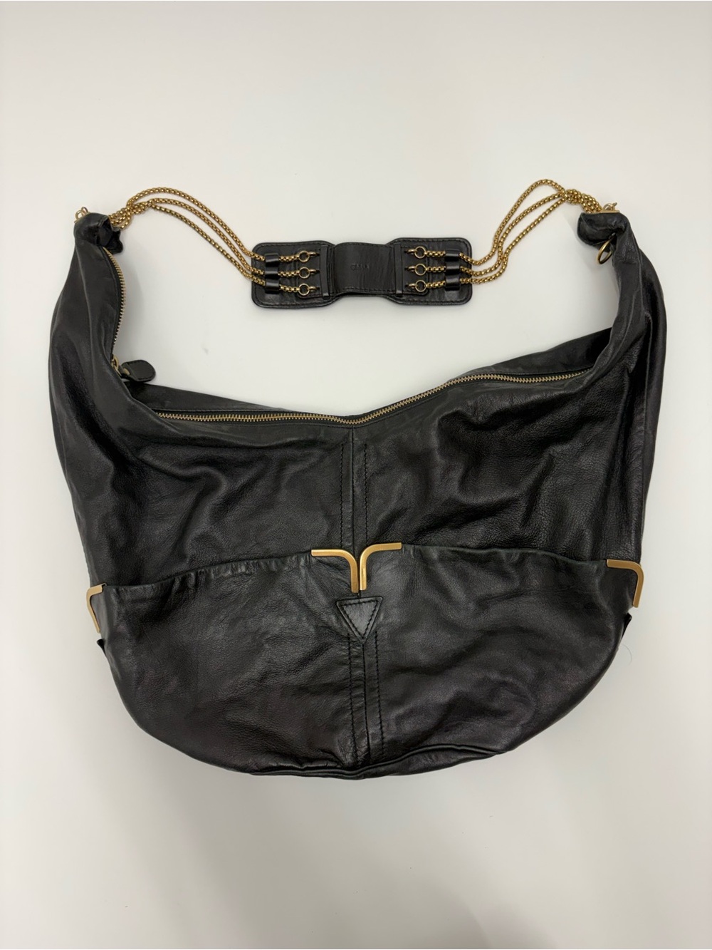 Chloe Black Leather Hobo Bag with Gold Chain Strap
